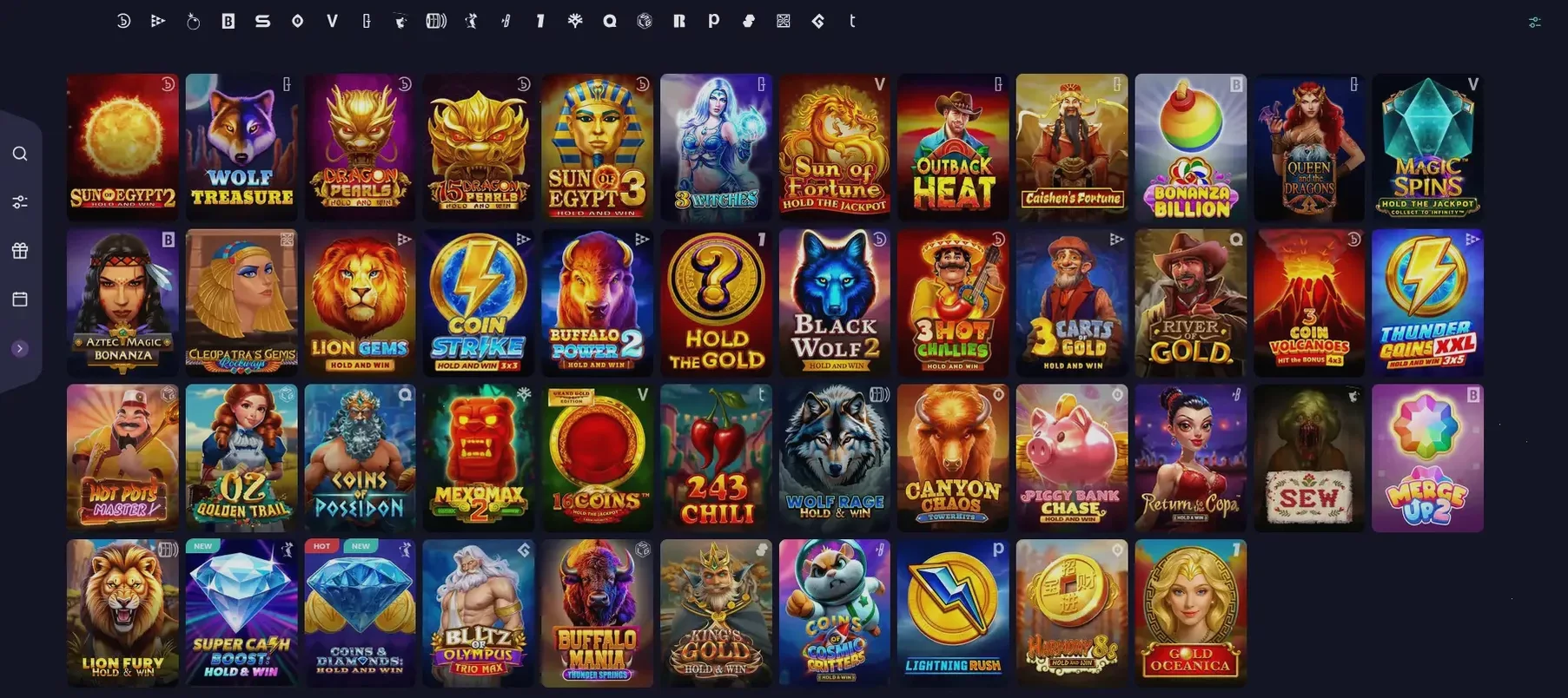 Интерфейс каталога игр Казино Икс